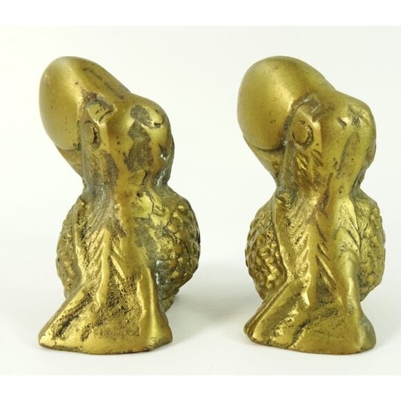 Pair of Small Toucans Birds Vintage Solid Brass Figurines Paperweights MCM - Picture 5 of 8
